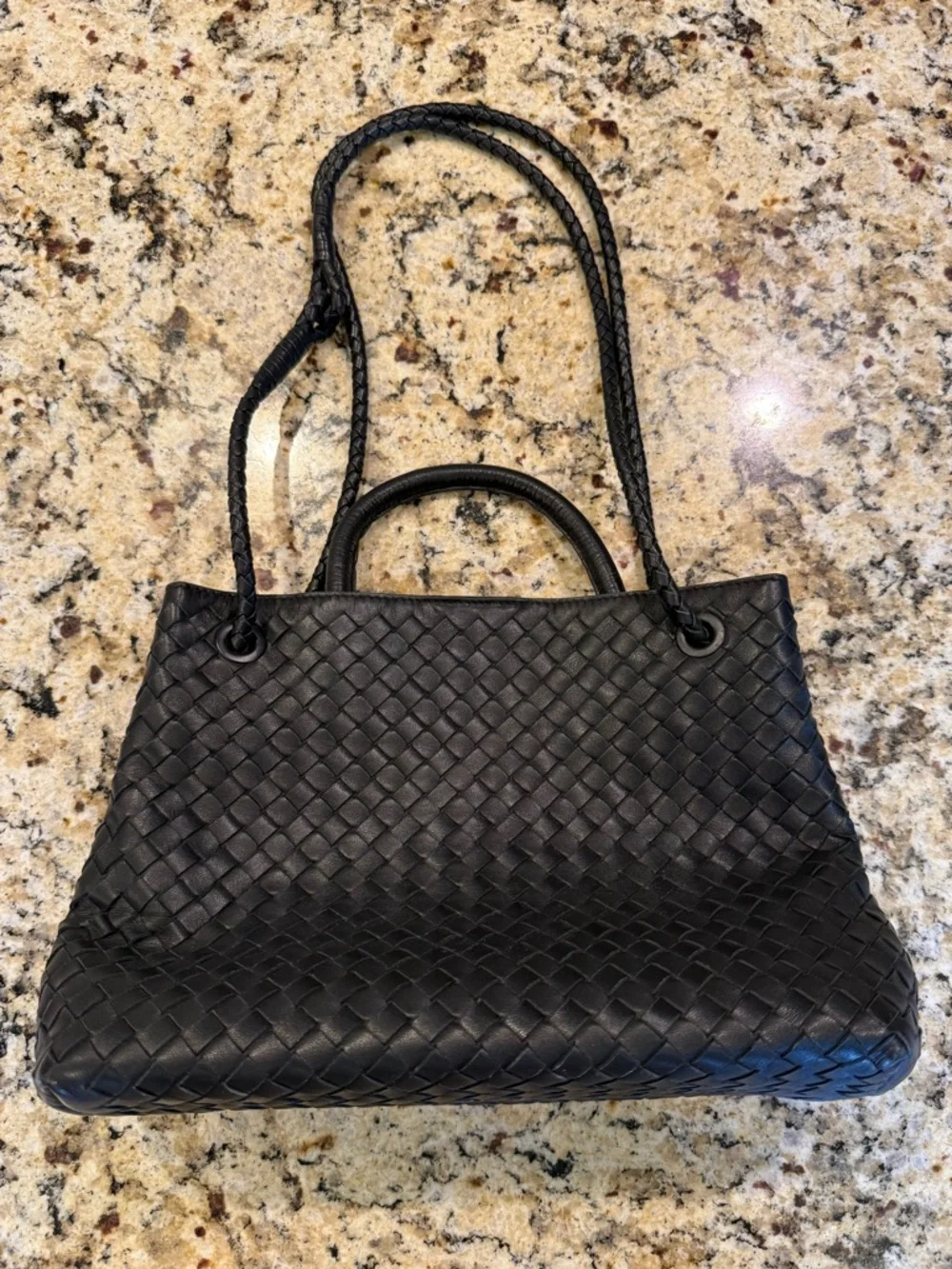Quince Italian Leather Handwoven Tote Purse Black Large - Picture 2 of 10